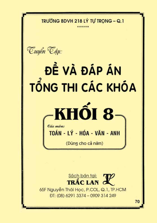 ĐỀ VÀ ĐÁP ÁN TỔNG THI CÁC KHOÁ KHỐI 8