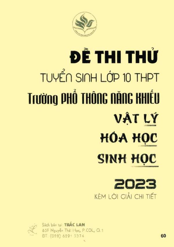 ĐỀ THI THỬ TUYỂN SINH LỚP 10 TRƯỜNG PTNK (LÝ - HOÁ - SINH)