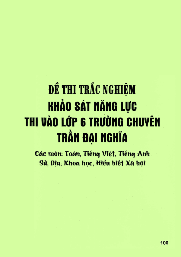 ĐỀ THI TRẮC NGHIỆM KHẢO SÁT NĂNG LỰC